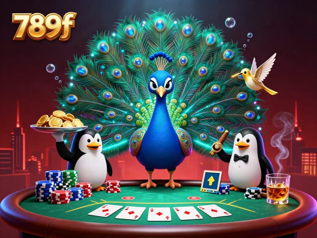 Experience thrilling poker action with 789f featuring a peacock, butler, and hummingbird.
