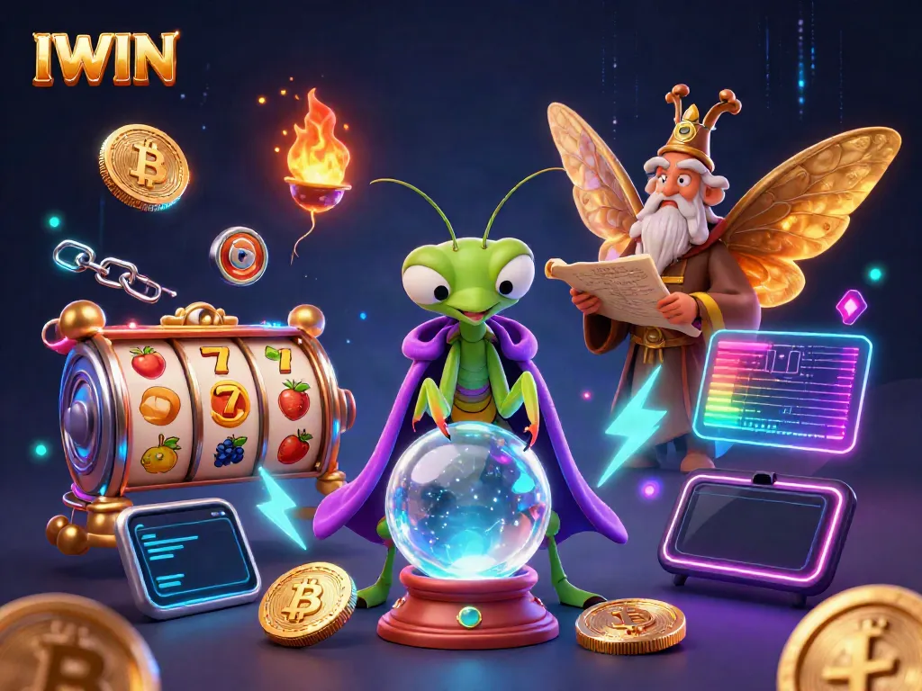 IWIN engages players with dynamic rewards and games in an enchanting 3D casino scene featuring colorful motifs.