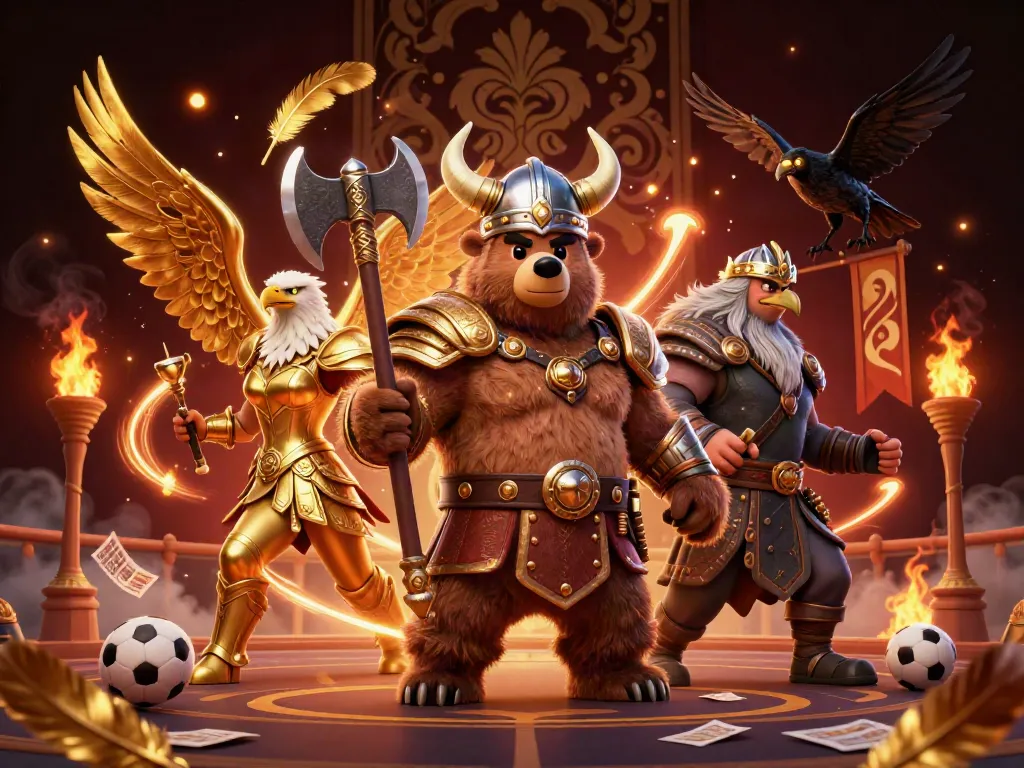 Engage in dynamic sports betting with keonhacai5 featuring a Viking bear and Valkyrie eagle.