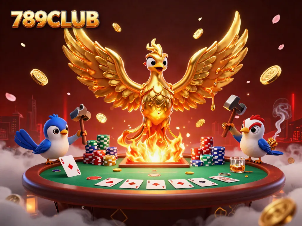 Experience excitement at 789CLUB with the phoenix transforming into coins amid thrilling poker elements.