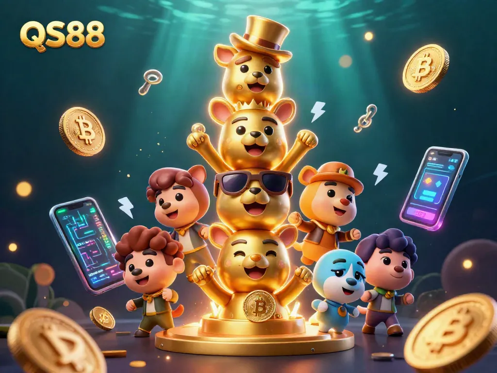 Experience exciting gameplay at QS88 with a vibrant totem pole and cryptocurrency elements.