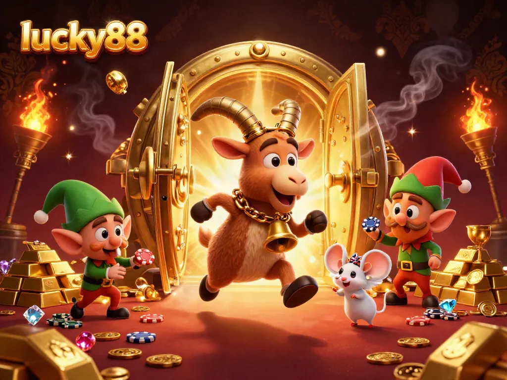 Experience exciting gameplay at lucky88 with a whimsical casino scene featuring lively characters.