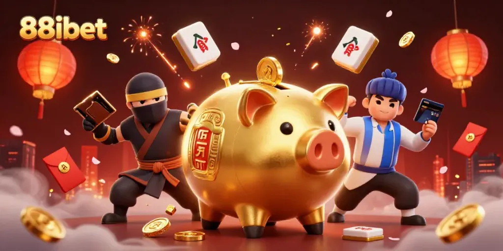Experience the excitement of 88ibet with cartoon characters in a vibrant casino-themed scene.
