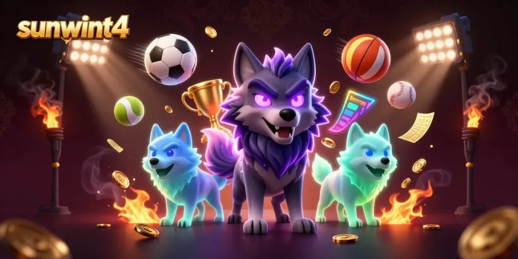 Betting on sunwint4's thrilling sports games with vibrant wolves and dynamic elements.