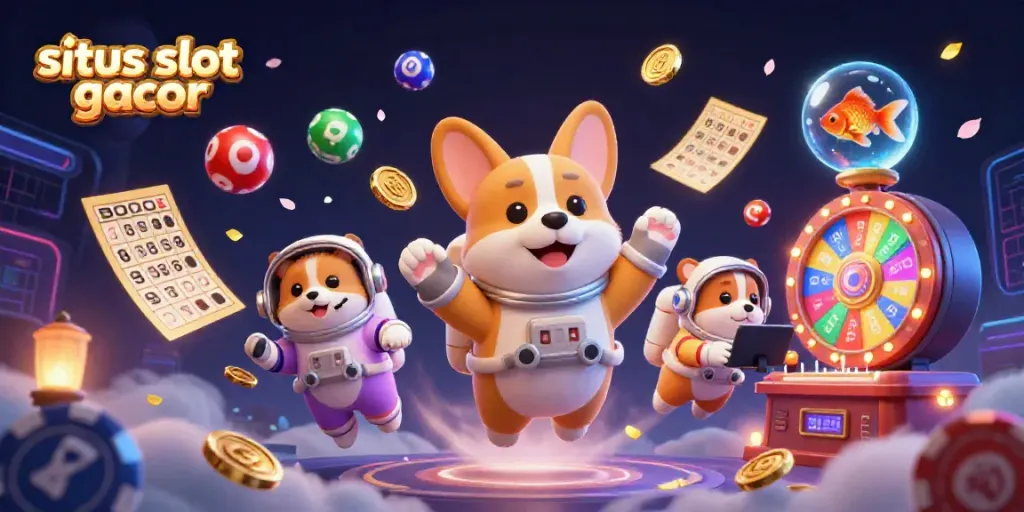 Experience the excitement of situs slot gacor with a vibrant casino scene featuring unique cartoon characters and dynamic game elements.