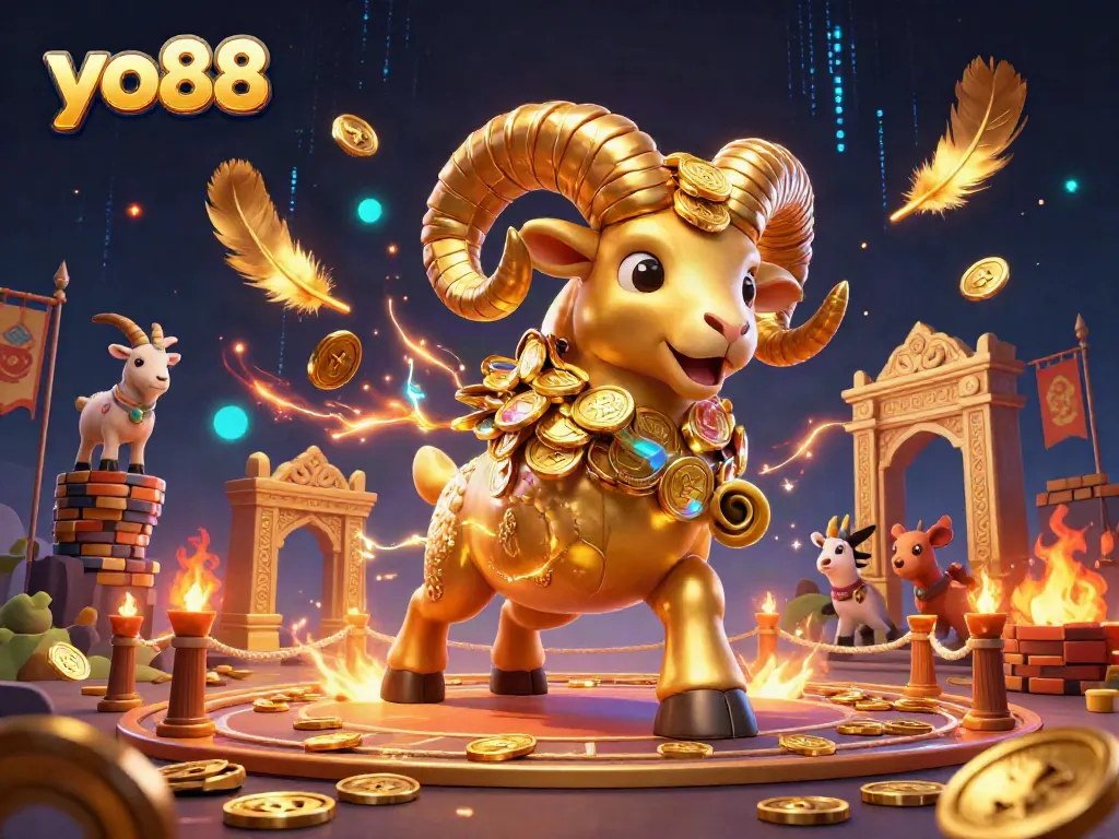 Experience thrilling gameplay with the yo88 golden ram charging through a vibrant casino atmosphere.
