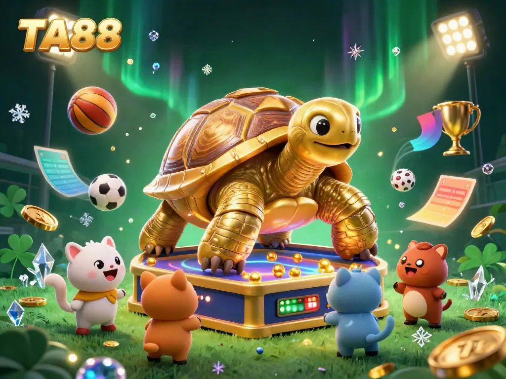 TA88 showcases an engaging scene with a golden tortoise pinball machine and sports elements filled with excitement.