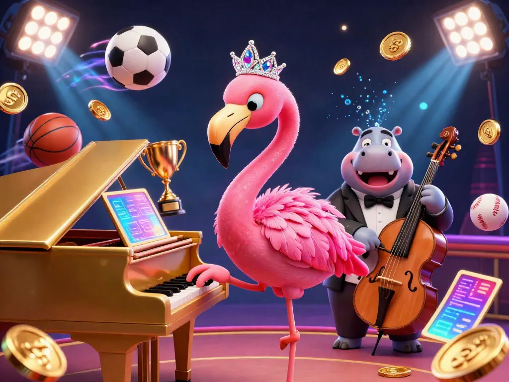 Experience the vibrant lx88 casino atmosphere with a cartoon flamingo singer and stylish hippo bassist.