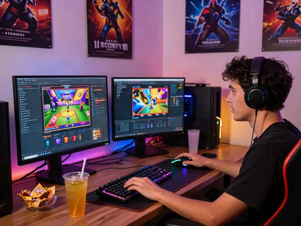 Engaging online slot gacor gaming scene with vibrant graphics and gaming setup.