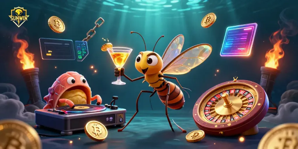 Experience exciting gaming with SUNWIN—vibrant 3D casino illustration showcasing unique characters and elements.
