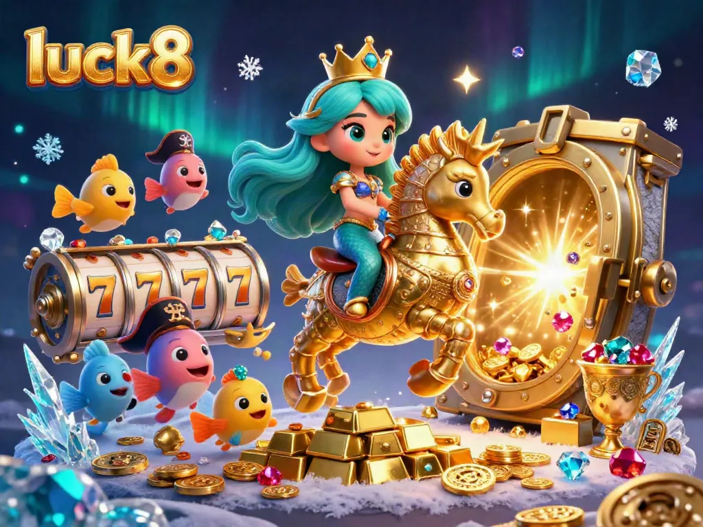 Experience the excitement of luck8 as a mermaid princess and seahorse reveal treasures in a colorful casino world.