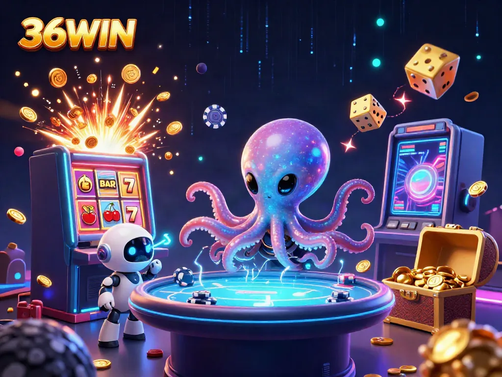Engage with 36WIN at a cosmic casino featuring an alien octopus and poker elements.