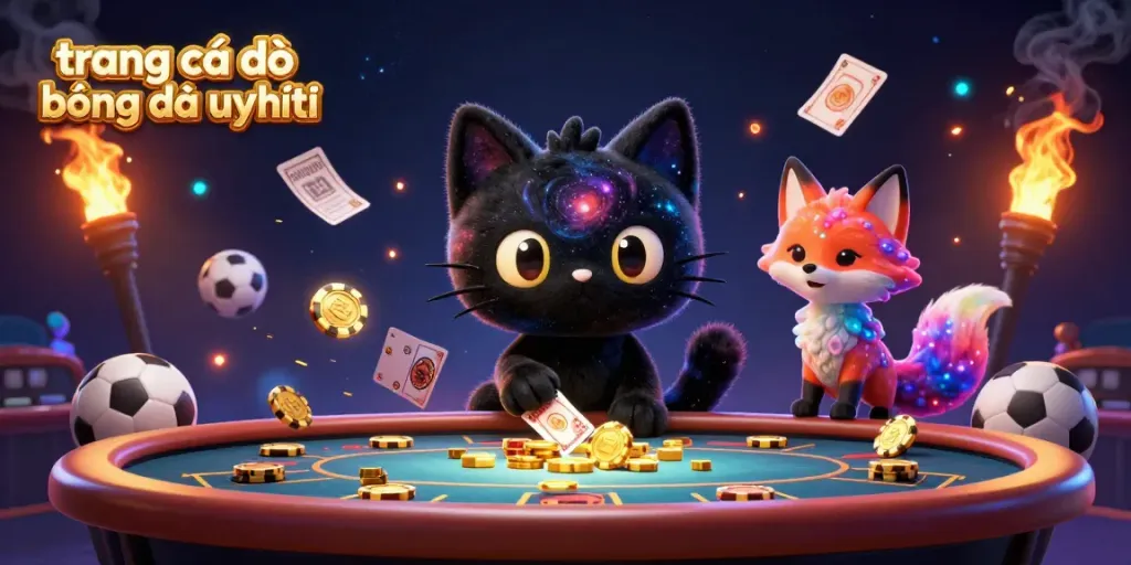 Experience the charm of "trang cá độ bóng đá uy tín" in a dynamic cosmic casino scene with sports betting elements.
