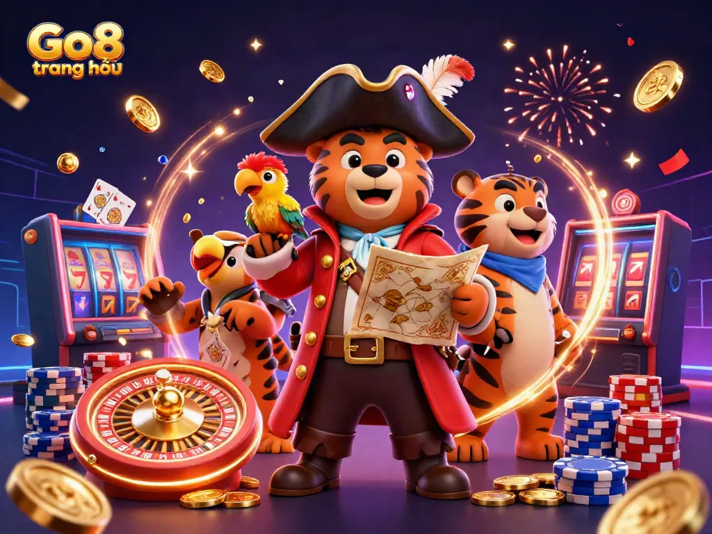 Engage in exciting gameplay with Go8 trang chủ, featuring vibrant casino action with animated characters and dynamic elements.
