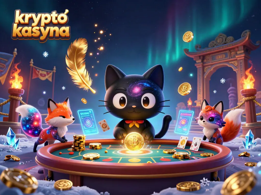 Engage in thrilling games at krypto kasyna with a charming cosmic scene of a black hole cat and colorful nebula fox.
