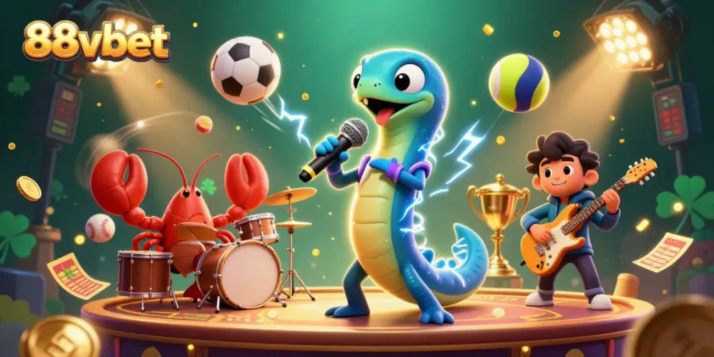 Experience exciting gaming at 88vbet with a lively underwater casino scene featuring vibrant characters.
