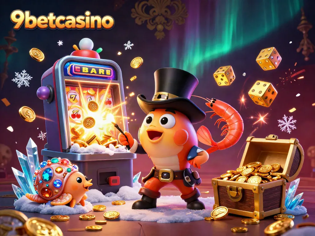 Engage with 9betcasino's dynamic underwater gambling experience featuring colorful characters and a jackpot!