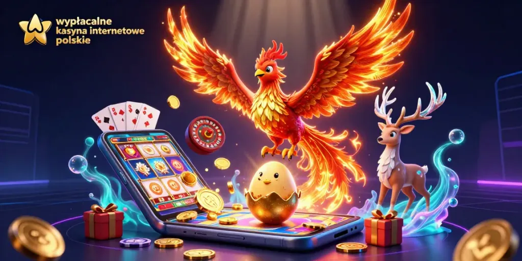 Experience action at wypłacalne kasyna internetowe polskie with a dynamic 3D scene of gaming elements.