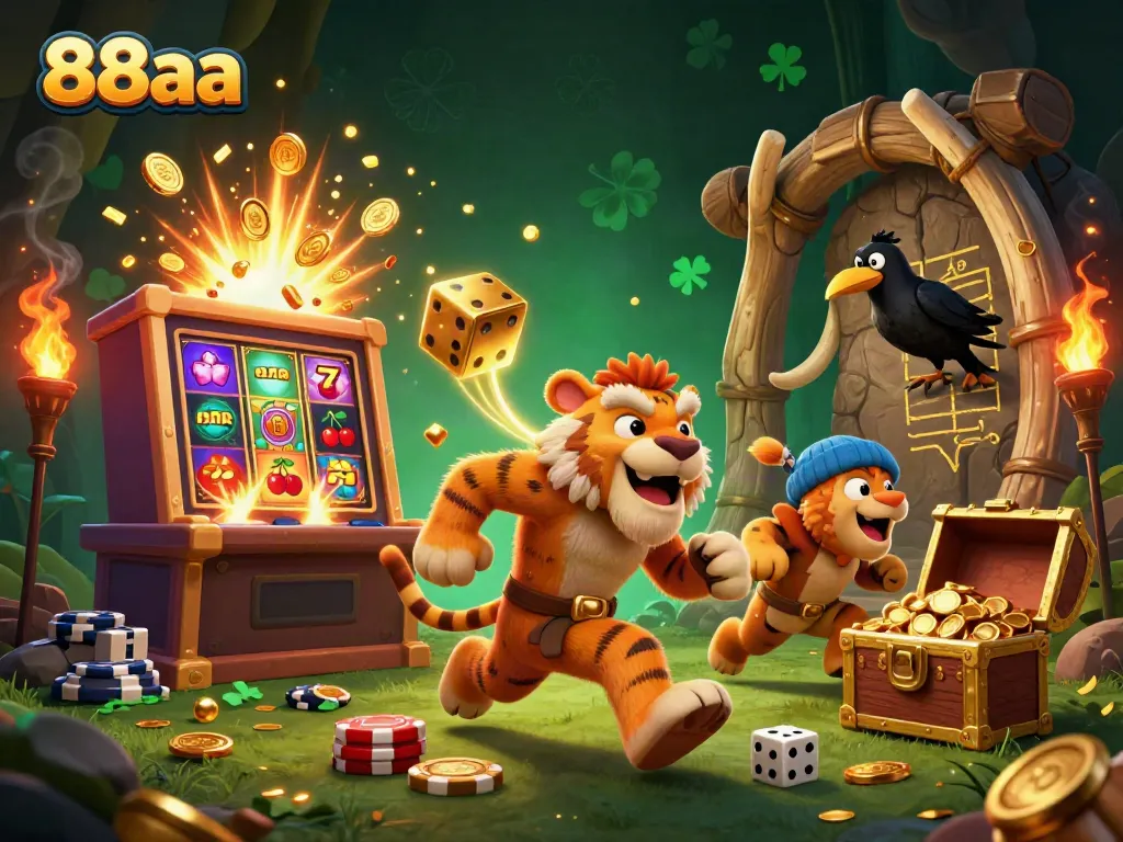 Experience exciting wins at the 88aa casino featuring vibrant scenes of bonuses and rewards.