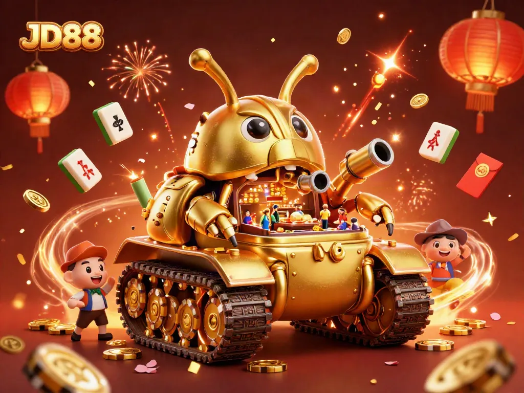 Experience exciting gameplay with JD88's vibrant casino world and golden beetle tank!