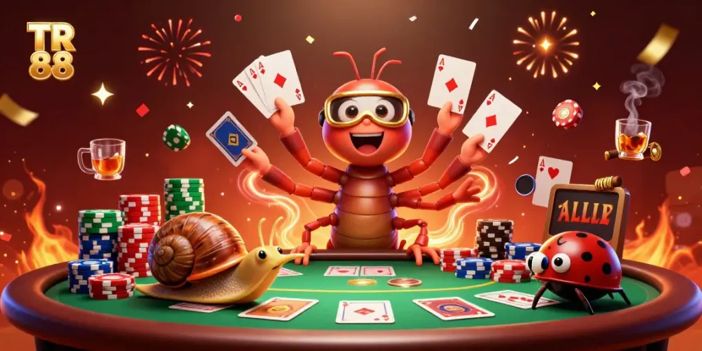 Join in the excitement at TR 88's extravagant casino scene, featuring lively dealers and colorful chips.