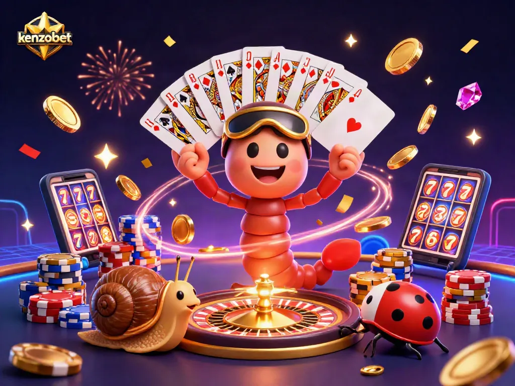 Experience thrilling gameplay with kenzobet's dynamic casino atmosphere featuring a vibrant dealer and high-roller.