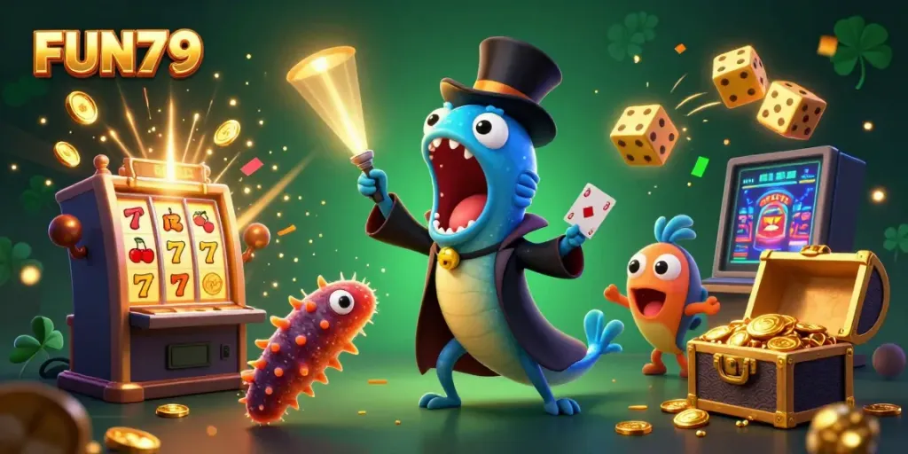 Experience the excitement of FUN79 with vibrant characters and a jackpot scene.