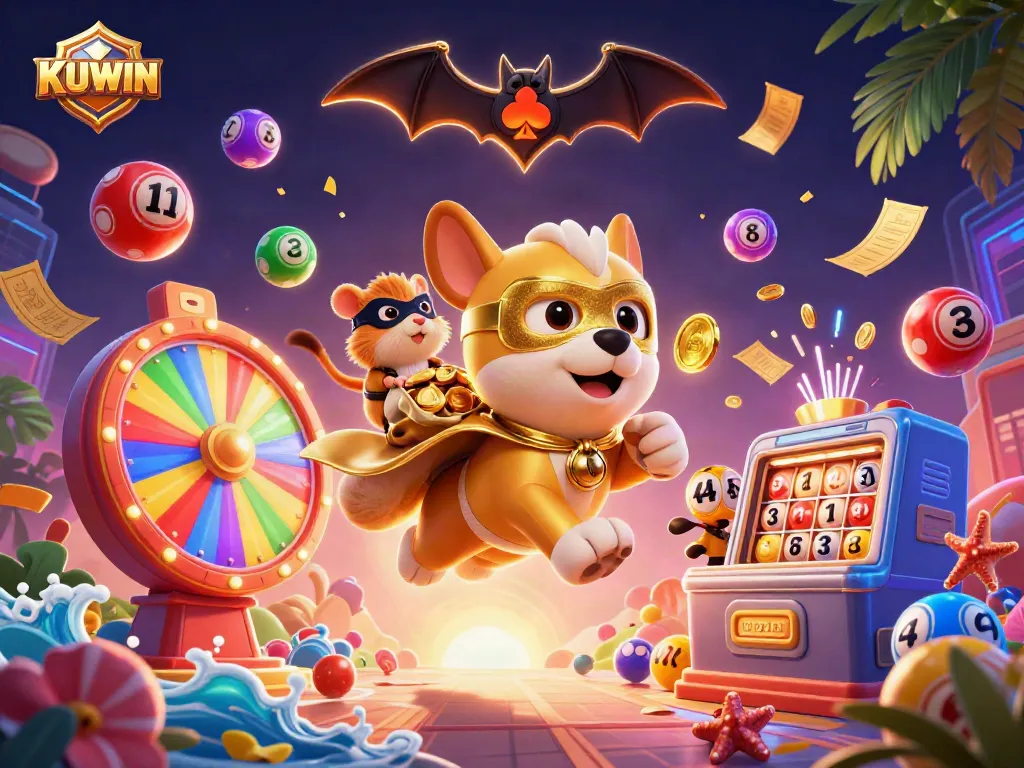 KUWIN players enjoy thrilling online gambling experiences with colorful lottery balls and exciting gaming elements.
