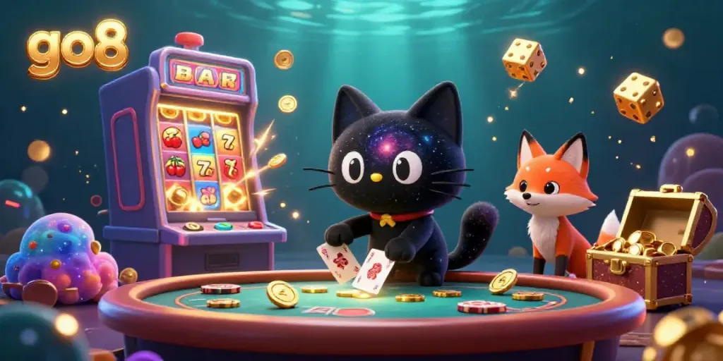Experience thrilling gameplay at GO8's cosmic casino with unique characters and vibrant elements.