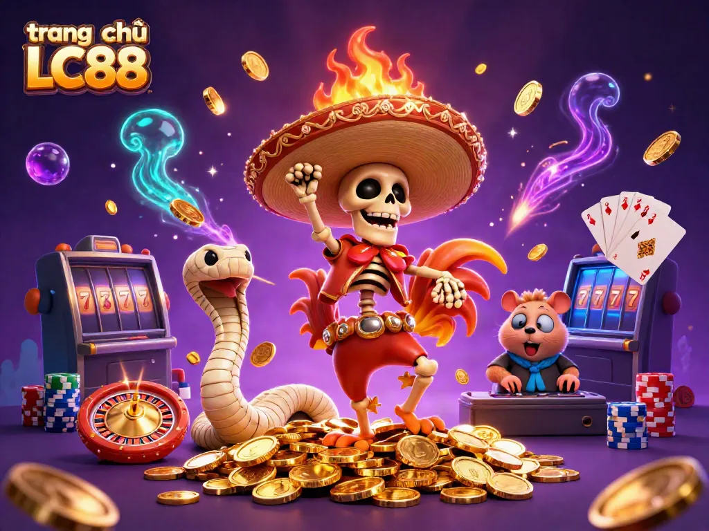 Experience the thrill of gaming with the vibrant scene of trang chủ LC88 featuring dancing characters and dynamic casino elements.