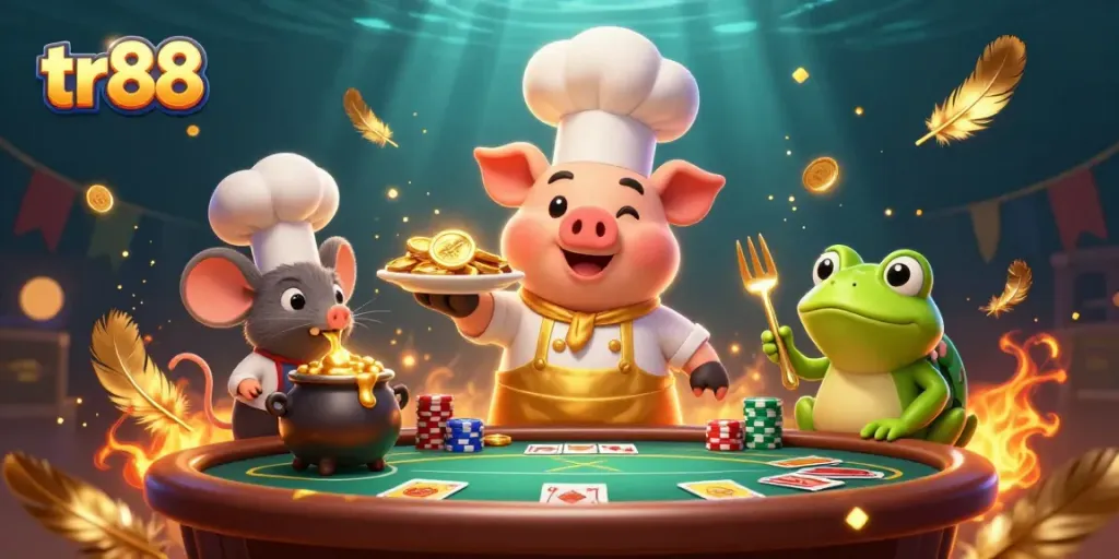 Experience thrilling poker action with tr88 games in a vibrant, dynamic 3D casino illustration.