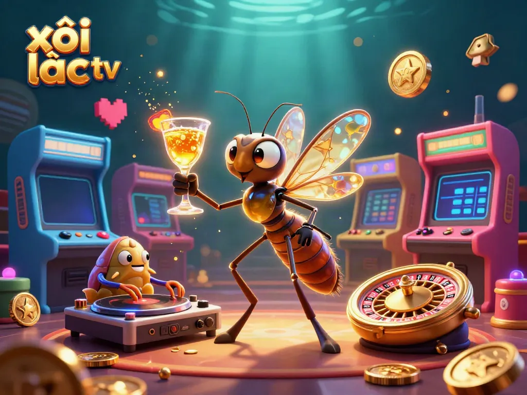 Experience exciting gameplay with xôi lạc tv where a frozen mosquito mascot interacts with lively casino elements.
