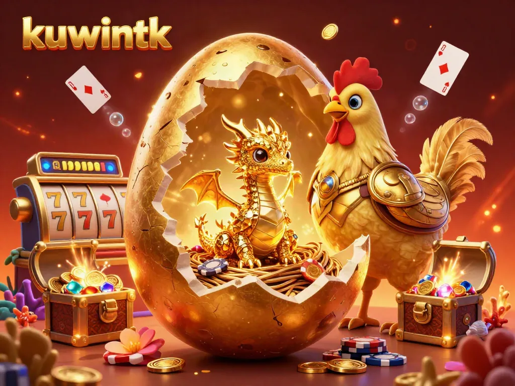 Kuwintk showcases a captivating scene with a golden dragon and poker chips, ideal for online casino excitement.