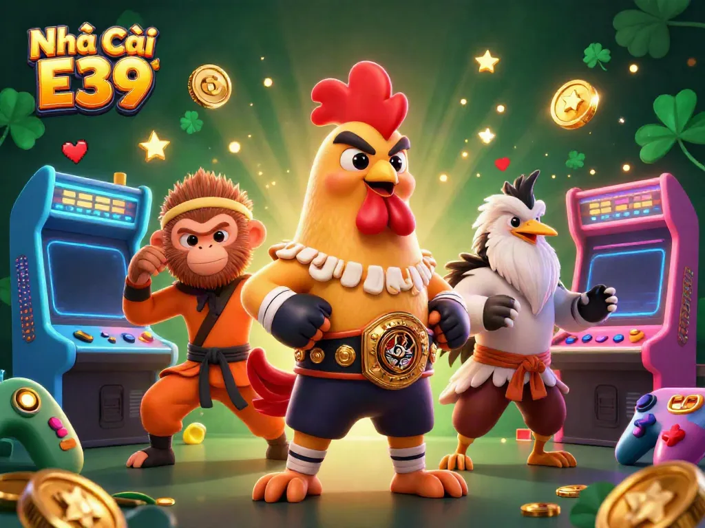 Engage in thrilling gaming action with Nhà Cái E39 featuring dynamic casino characters and vibrant games.