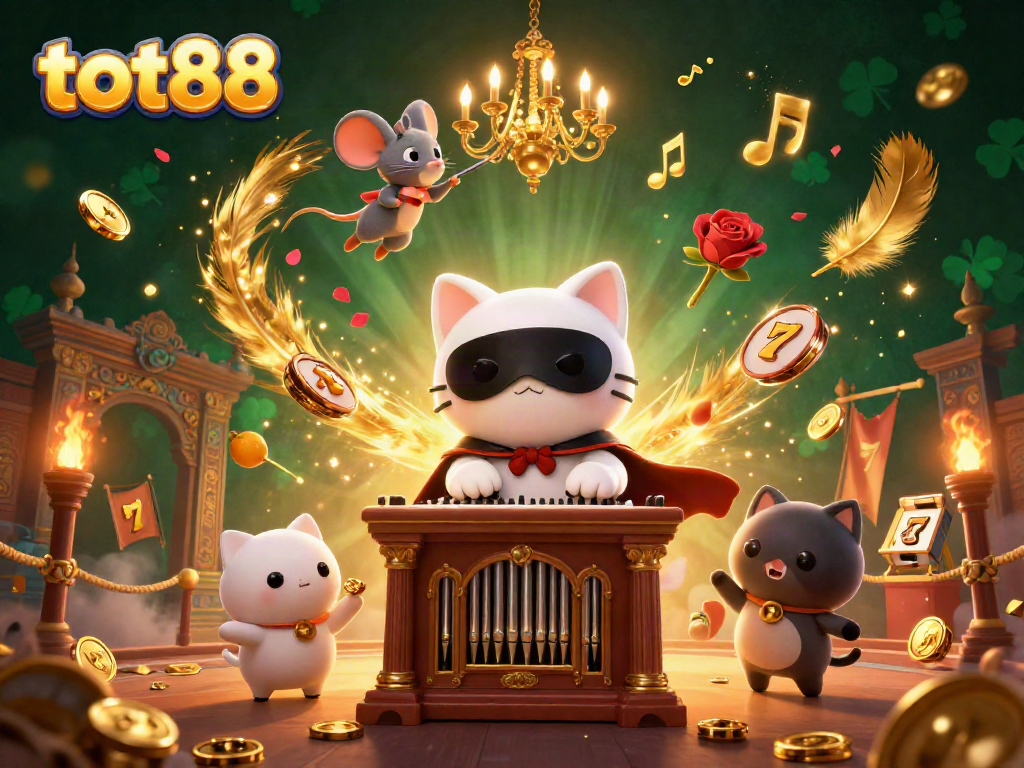 Experience excitement at tot88's casino scene with vibrant characters, slots, and energy.
