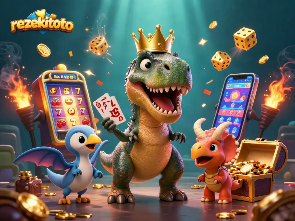 Experience the thrill of rezekitoto with a vibrant 3D scene showcasing cards and golden chips.