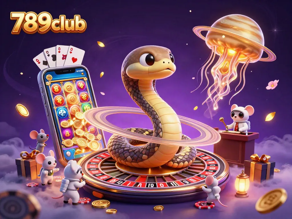Bet on colorful slots and roulette at 789club, featuring dynamic cosmic characters.
