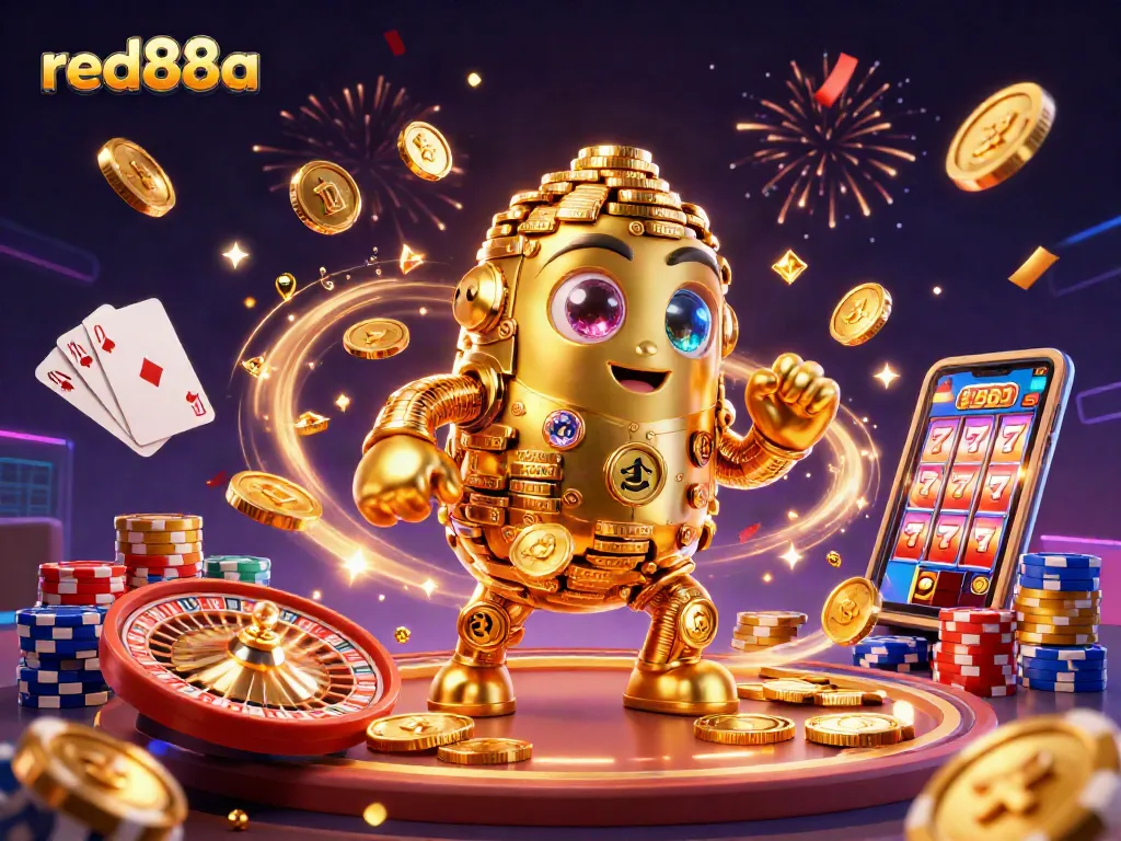 Experience the excitement at red88a with shimmering coins and vibrant slot games showcasing thrilling jackpots.