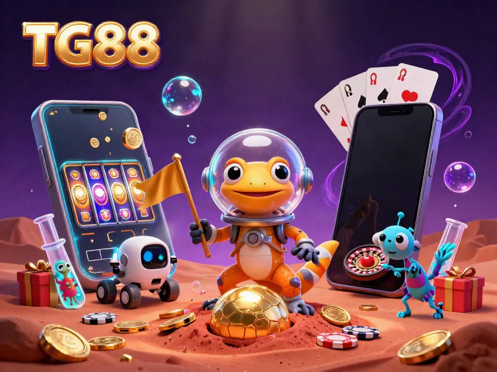 Experience the thrilling world of TG88 with a Martian gecko discovering a golden casino.
