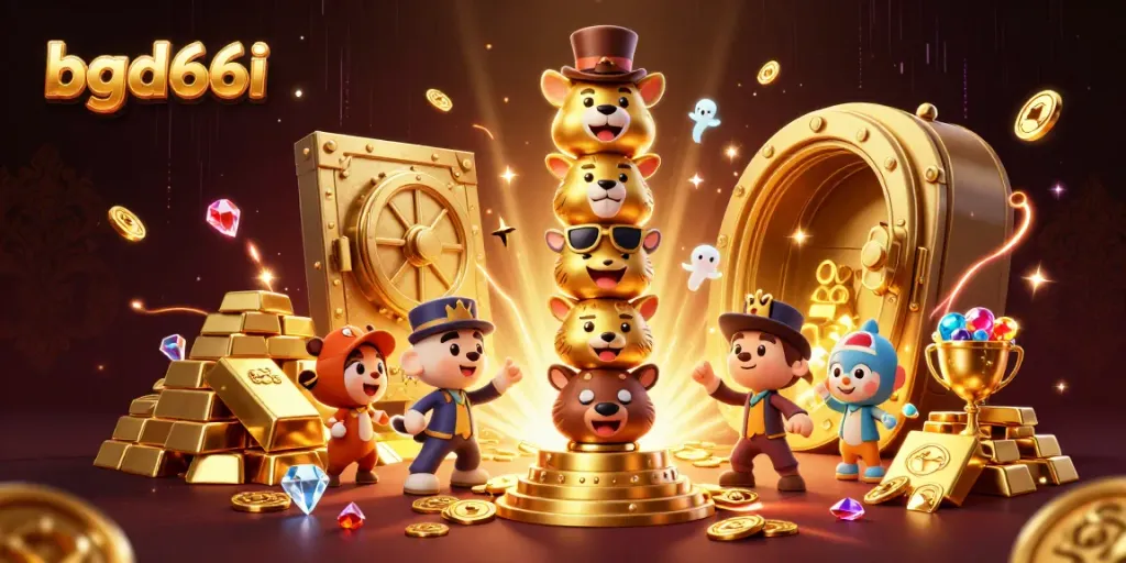 Experience the excitement of bgd66i with a vibrant 3D casino scene filled with golden riches and animated characters.