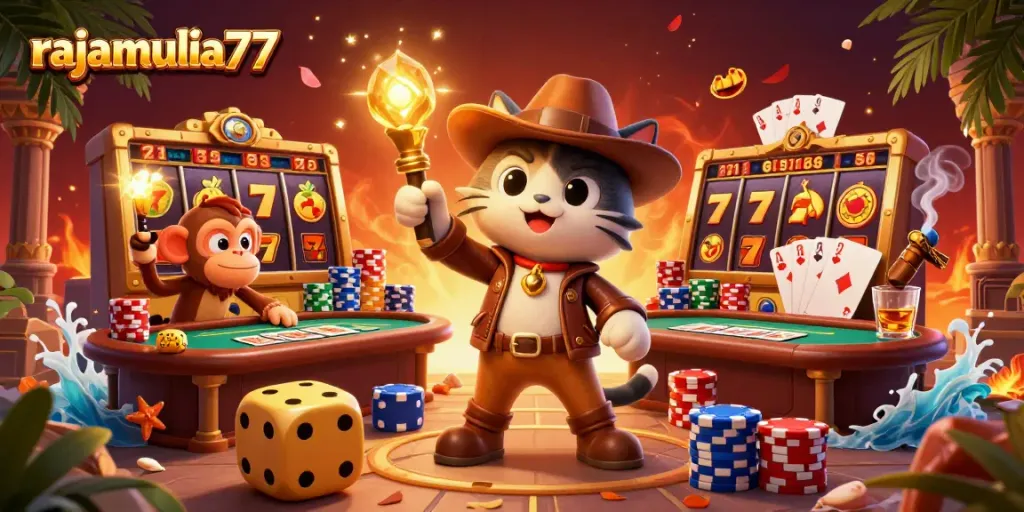 Menyusun strategi slot di rajamulia77 dengan kucing arkeolog yang menemukan artefak kasino emas.