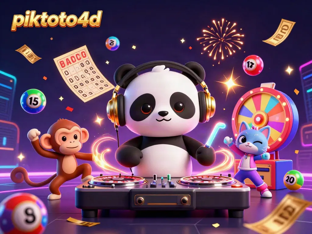 Experience piktoto4d with a vibrant scene of a DJ panda and friends celebrating in a lively casino