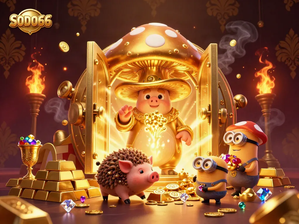 Experience SODO66's enchanting casino scene, where magic turns treasures into gold, surrounded by riches.