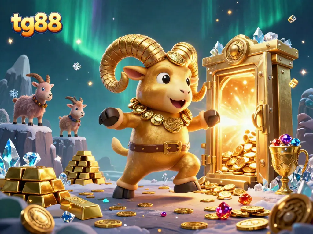 Experience excitement at tg88 casino with a charging golden ram and treasure elements.