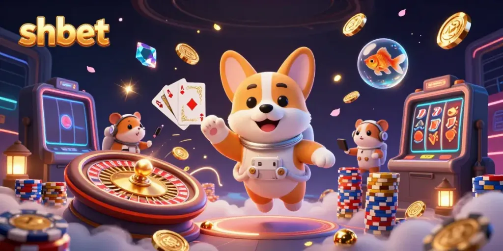 Experience thrilling gameplay at shbet with playful cartoon characters in a vibrant casino scene.