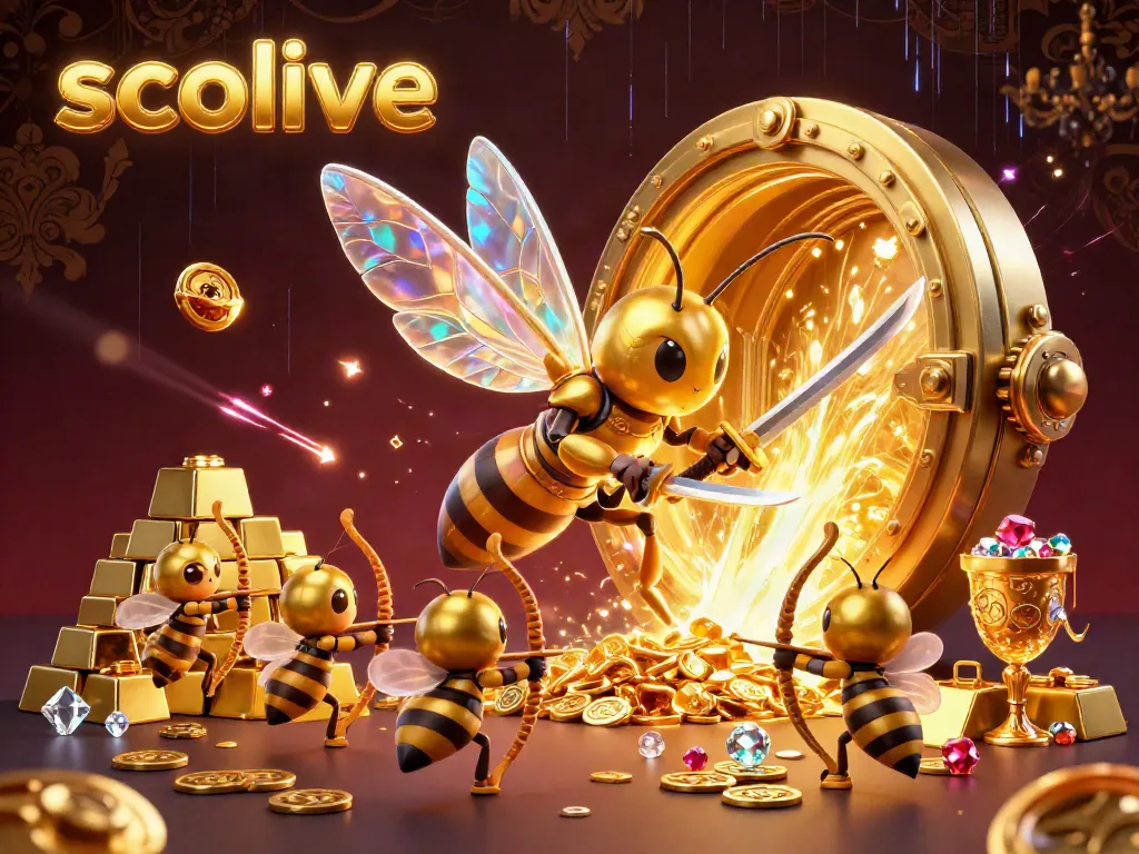 Socolive showcases a vibrant gaming scene with golden treasure and dynamic bee characters in rich 3D detail.
