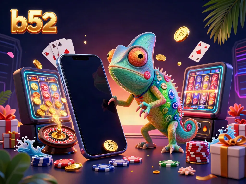 Engaging scene of the dynamic b52 chameleon casino owner amidst gaming excitement, capturing the thrill of players.
