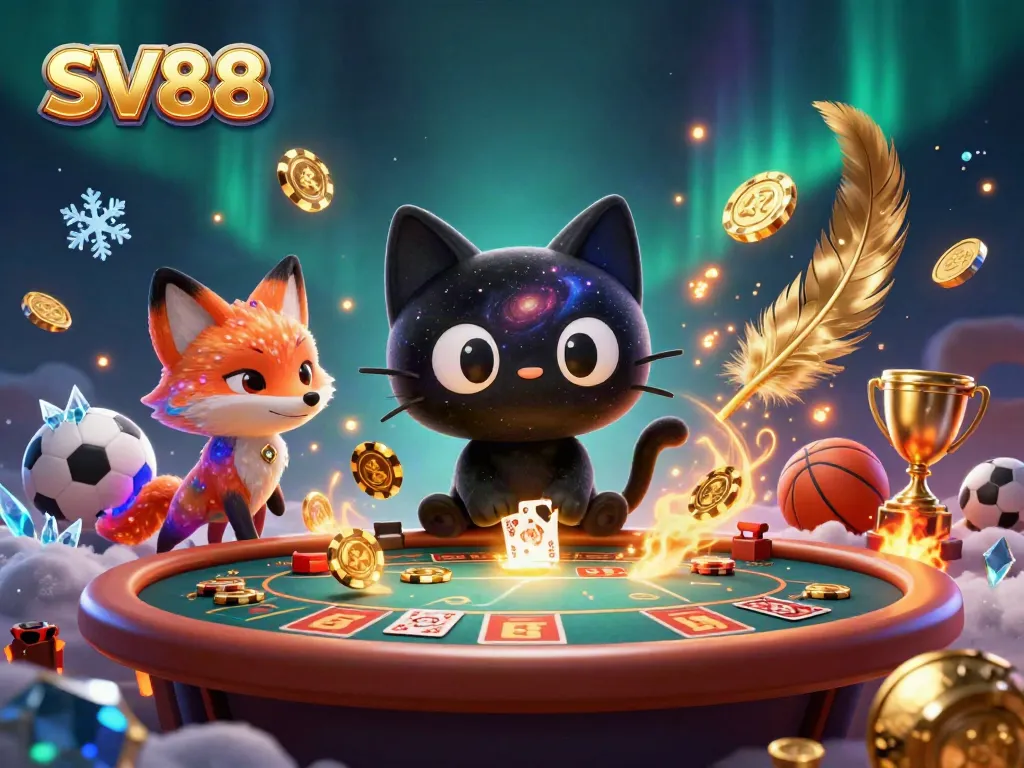 Experience the thrill of SV88's cosmic casino with vibrant characters and sports betting excitement.
