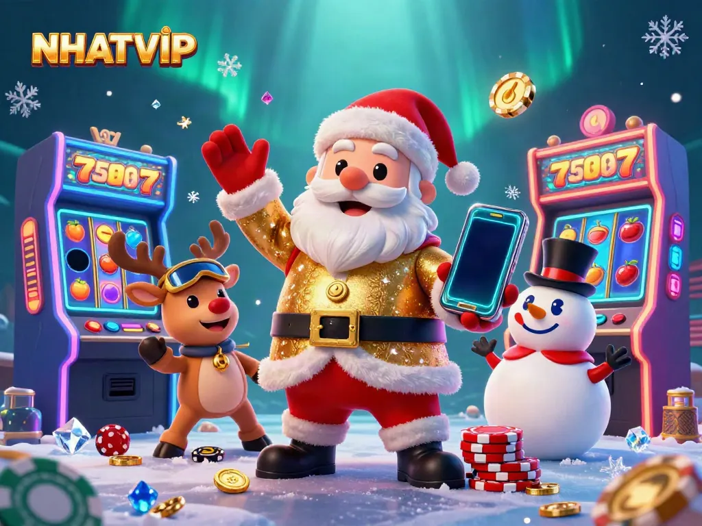 Experience exciting NHATVIP gaming with Santa and friends in a vibrant casino world.