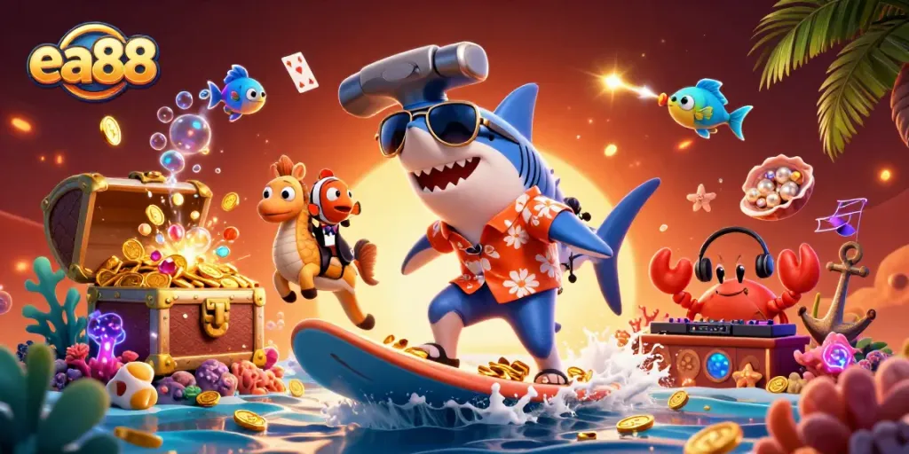 ea88 chơi game cá cược dưới đại dương với cá mập hài hước và DJ cua vui vẻ